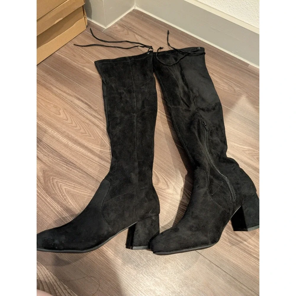 Sugar Women Shoes 6M Ollie Over The Knee Pull On Black Boots Faux‎ Suede